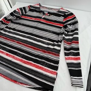Valerie Stevens Women's Blouse Size XL BLACK RED AND WHITE WITH THE GOLD BUCKLES